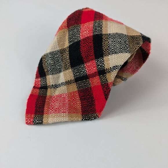 Plaid Polyacryl Mens Necktie True Vintage Bayer Aspirin Holiday Plaid Black Red - Picture 1 of 10